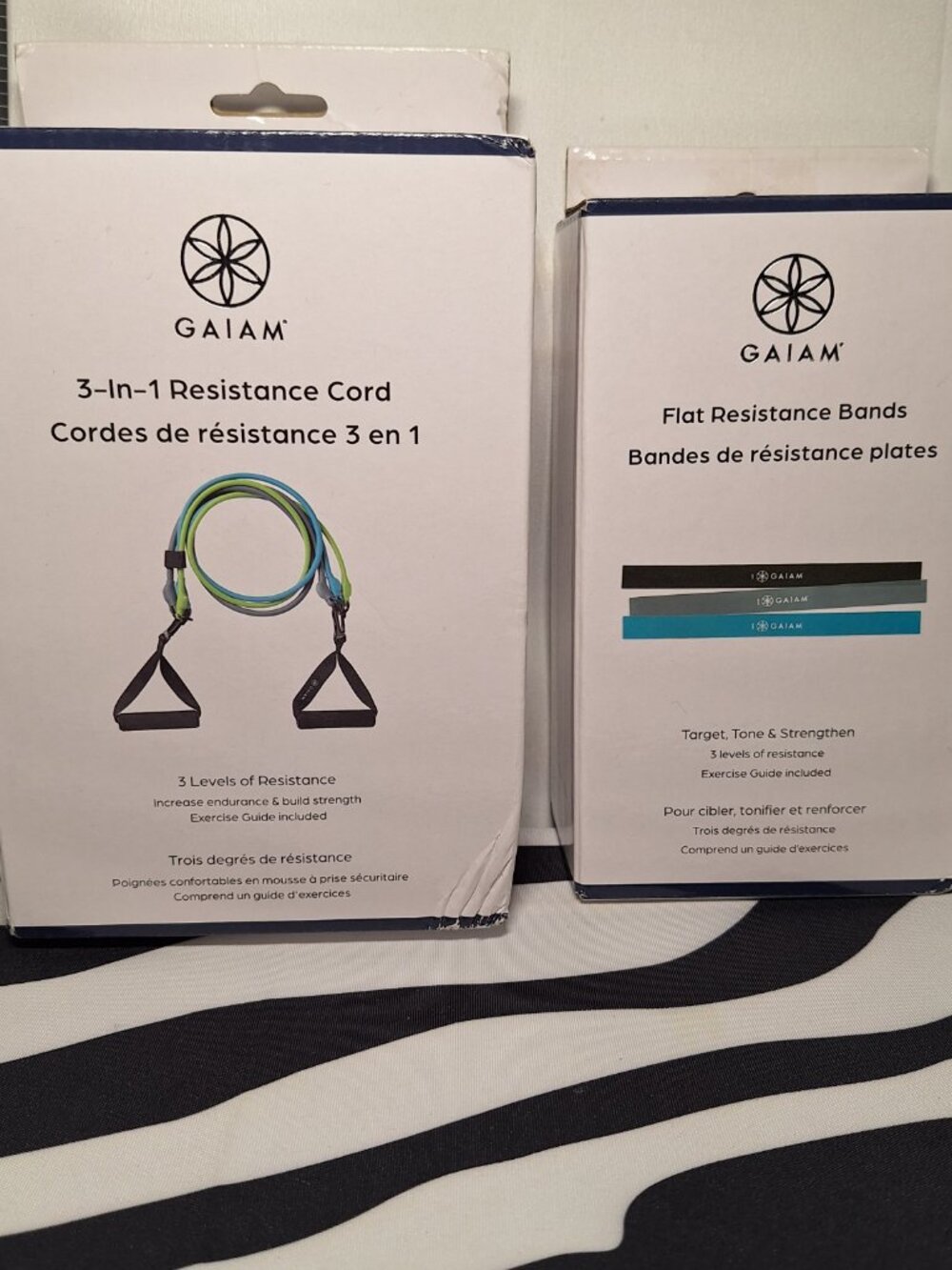 NWT GAIAM 3 in 1 Resistance Cord & Flat Resistance Bands, Both New in Box